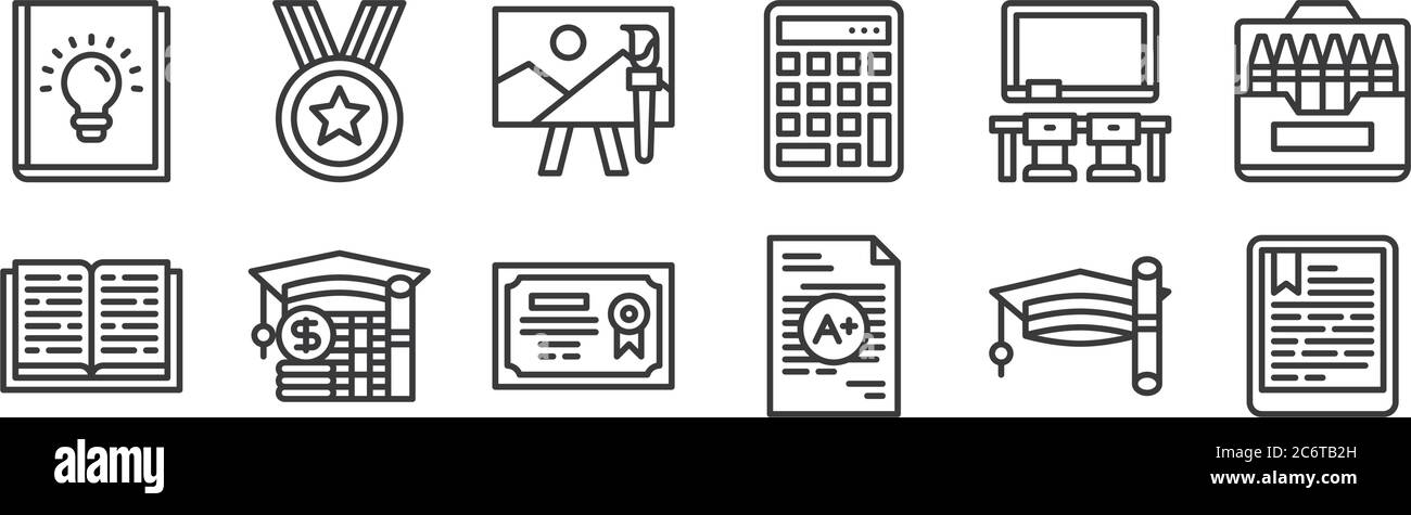 12 set of linear education icons. thin outline icons such as ebook ...