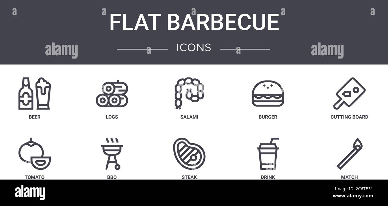flat barbecue concept line icons set. contains icons usable for web ...