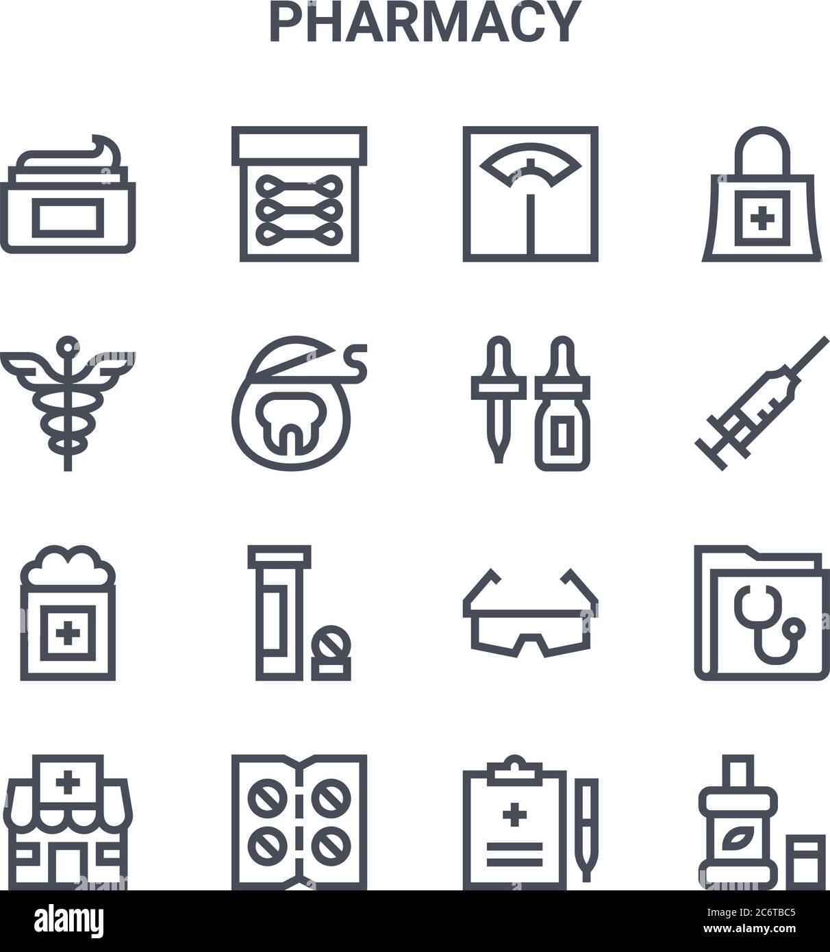 set of 16 pharmacy concept vector line icons. 64x64 thin stroke icons ...