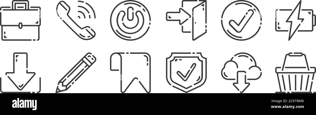 12 set of linear user interface icons. thin outline icons such as ...