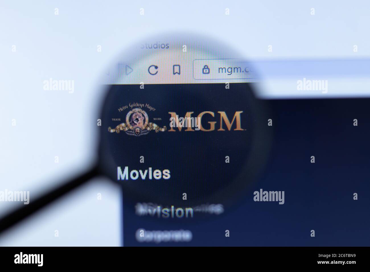 Moscow, Russia - 1 June 2020: MGM Metro-Goldwyn-Mayer Pictures website with logo , Illustrative Editorial Stock Photo