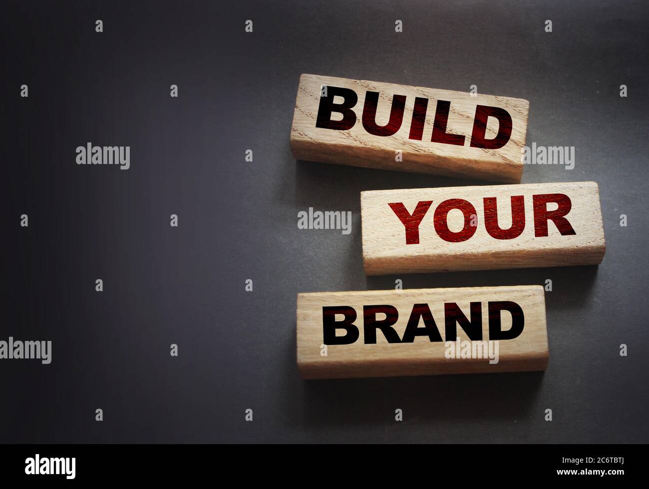 Build yor brand words on wooden blocks Marketing concept Stock Photo