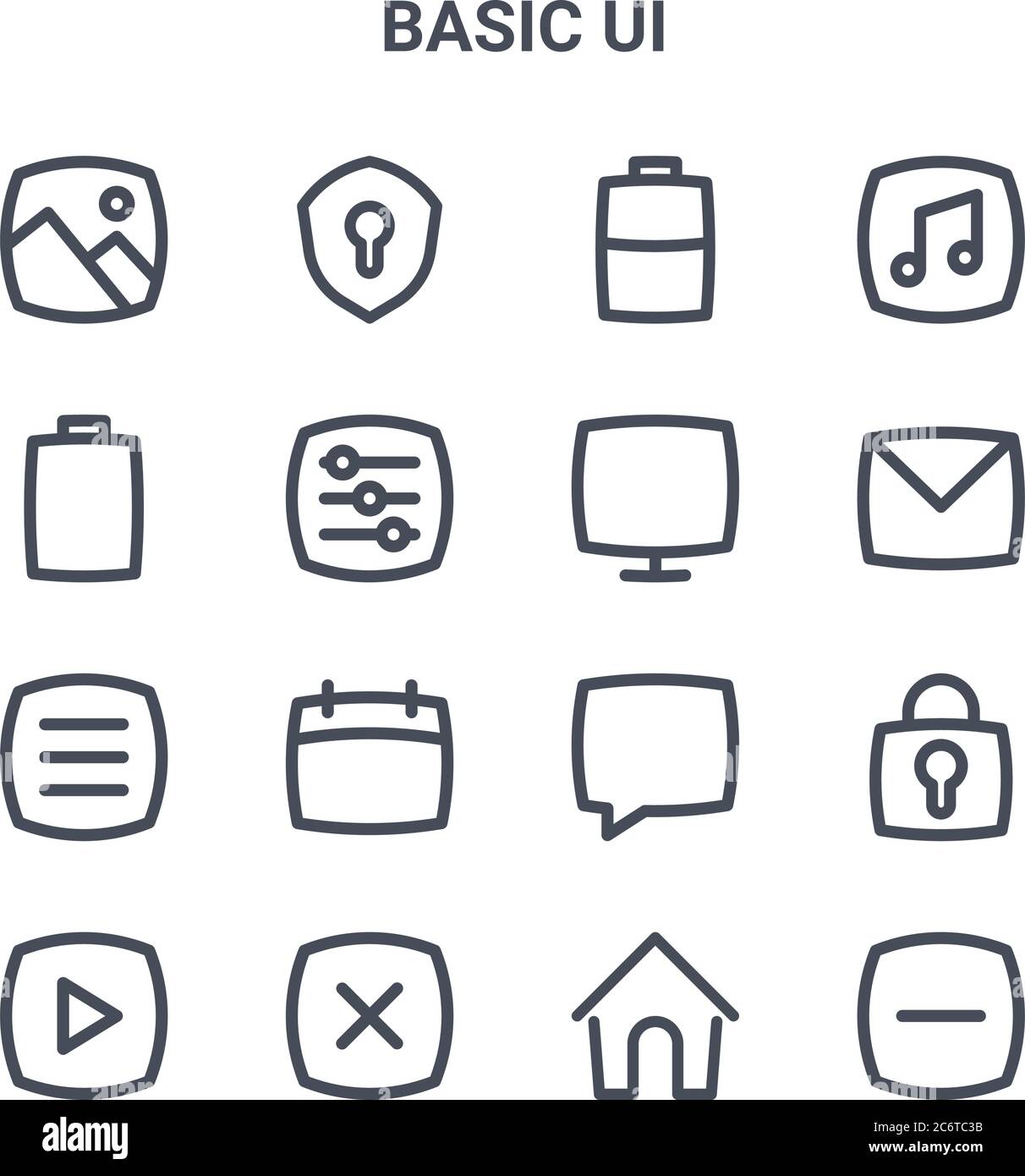 set of 16 basic ui concept vector line icons. 64x64 thin stroke icons ...