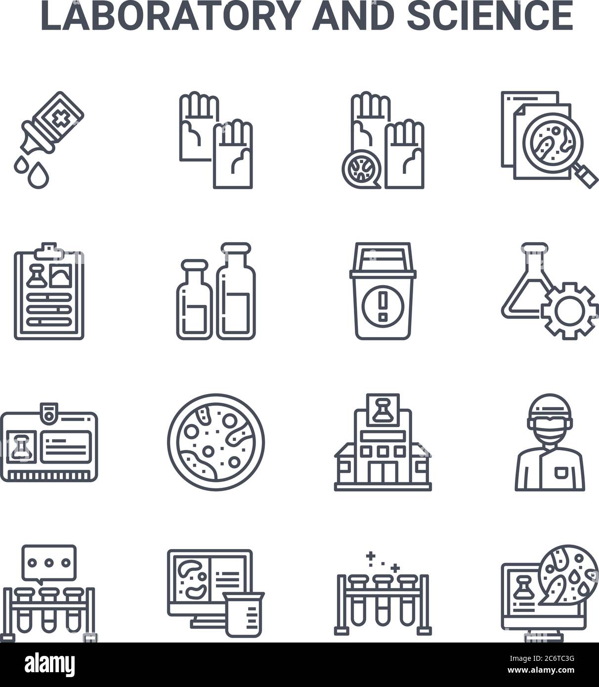 set of 16 laboratory and science concept vector line icons. 64x64 thin ...