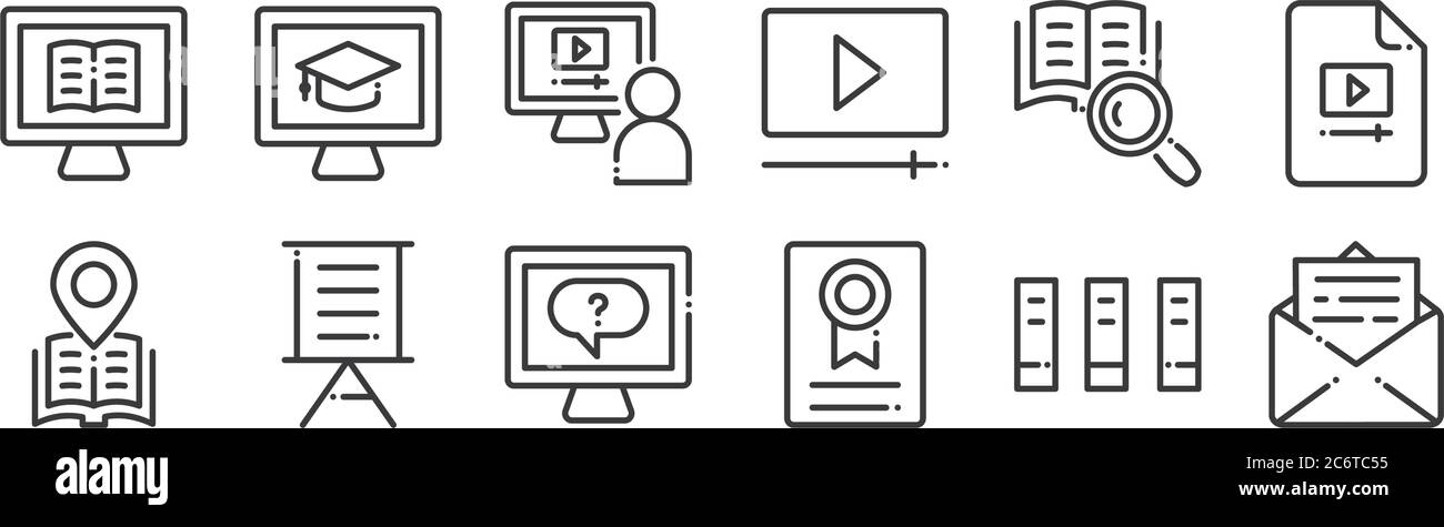 12 set of linear online learning icons. thin outline icons such as ...