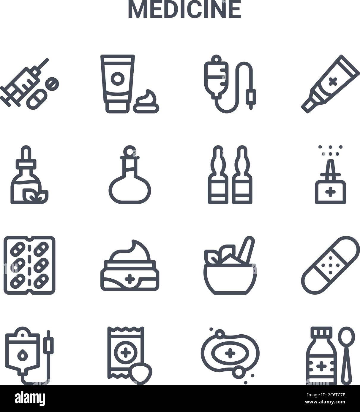 set of 16 medicine concept vector line icons. 64x64 thin stroke icons ...