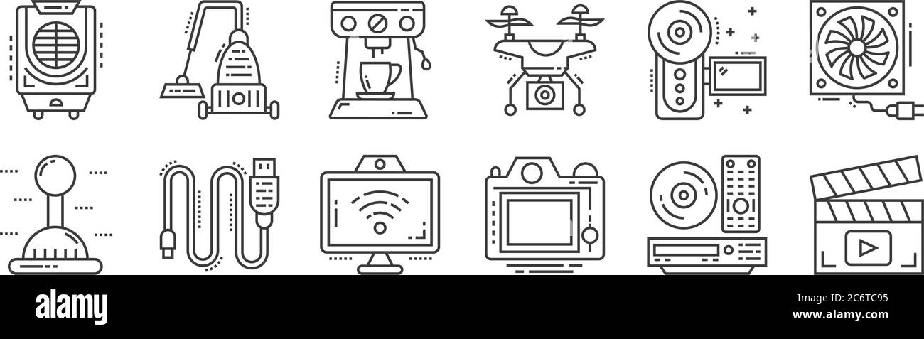 12 set of linear technology devices icons. thin outline icons such as ...
