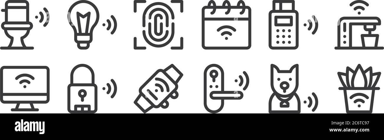 12 set of linear internet of things icons. thin outline icons such as ...