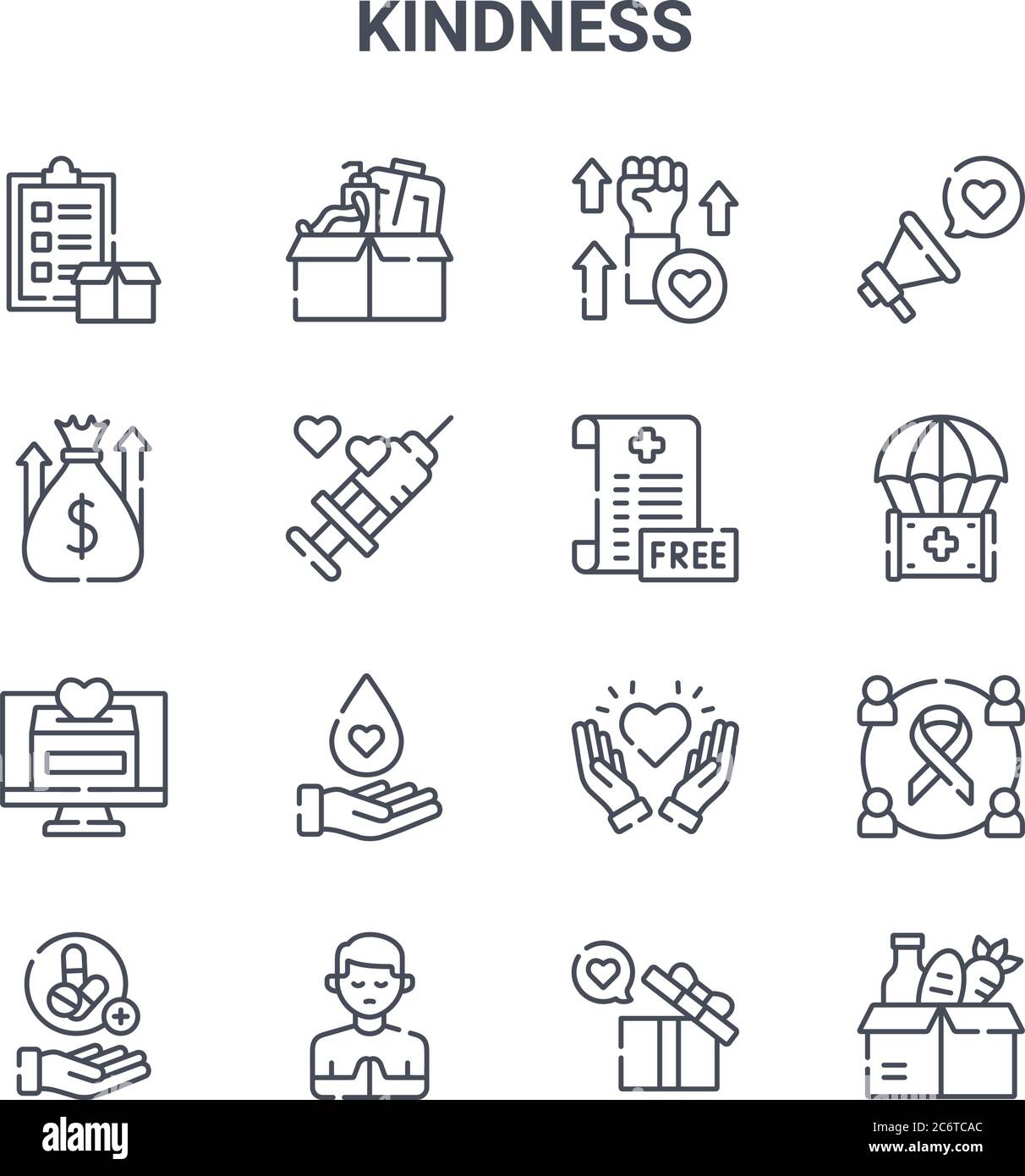 set of 16 kindness concept vector line icons. 64x64 thin stroke icons ...