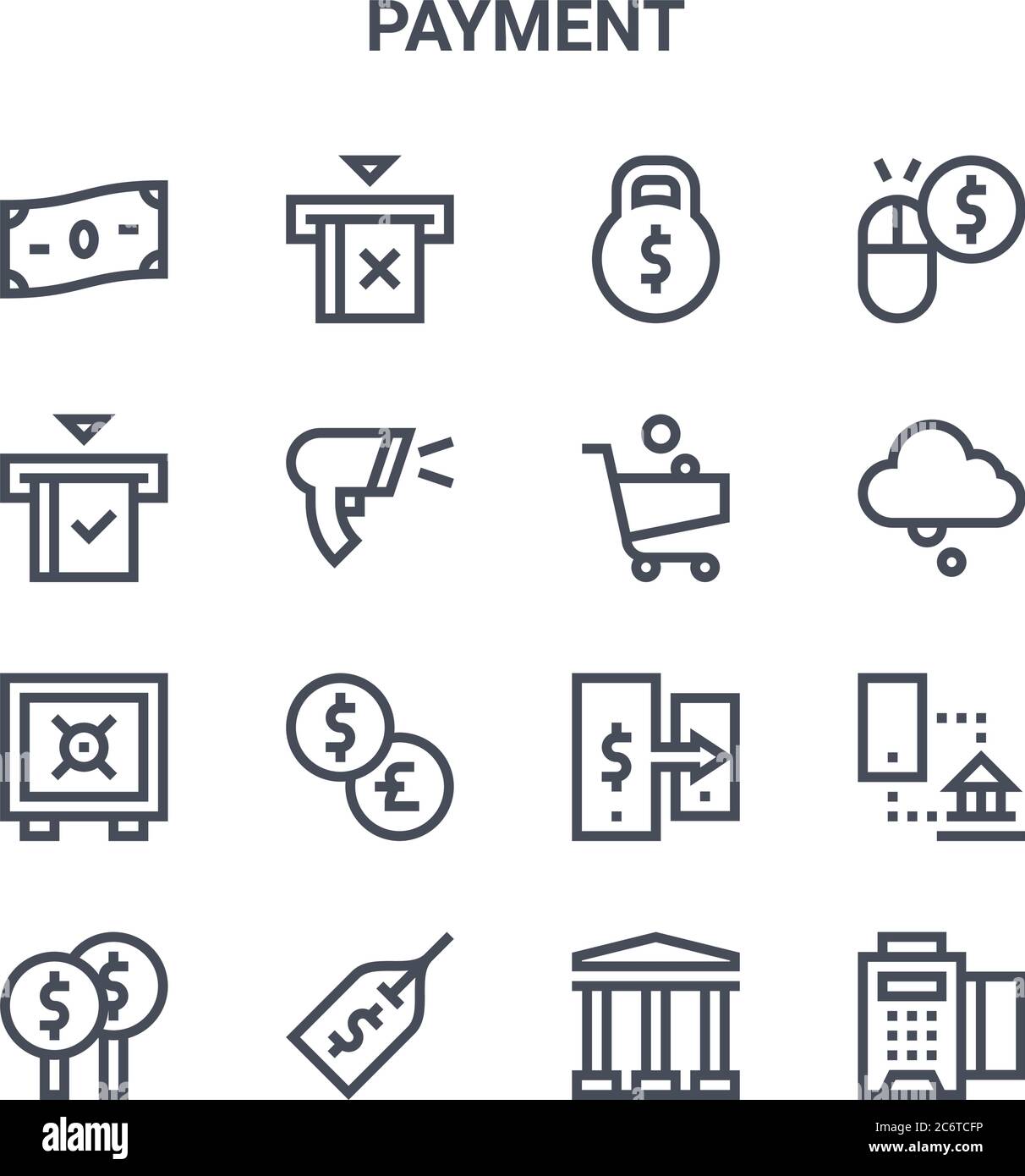 set of 16 payment concept vector line icons. 64x64 thin stroke icons ...
