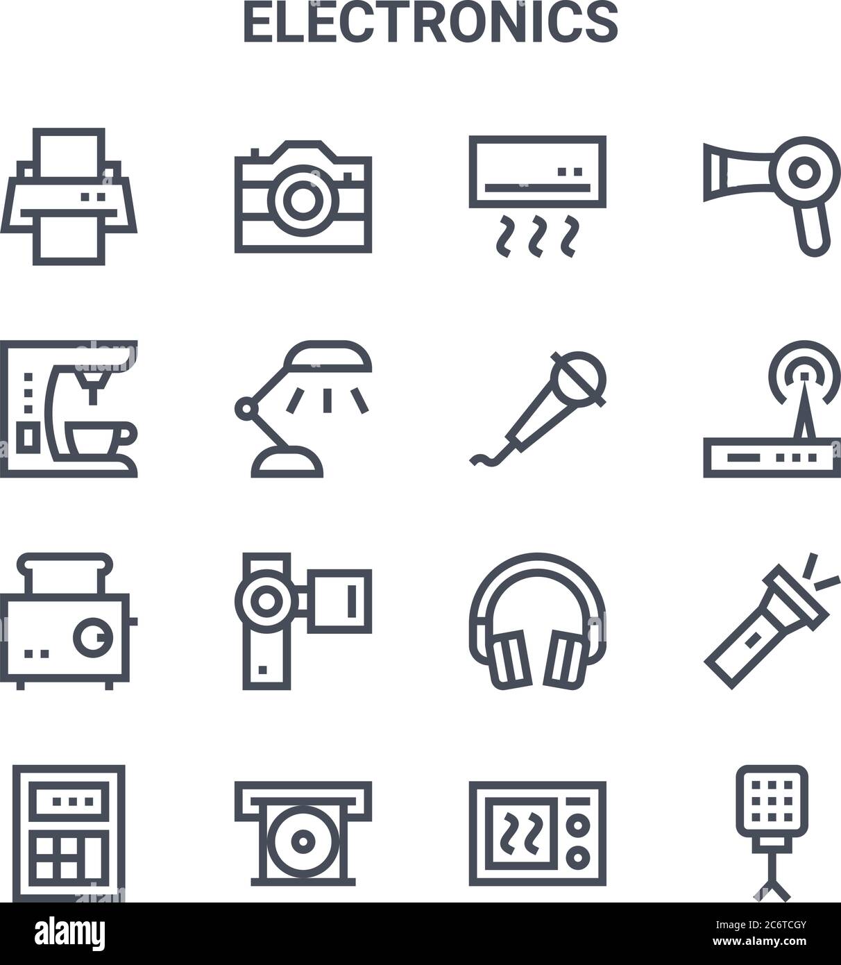 set of 16 electronics concept vector line icons. 64x64 thin stroke ...