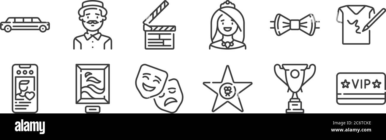 12 set of linear fame icons. thin outline icons such as vip, hall of ...
