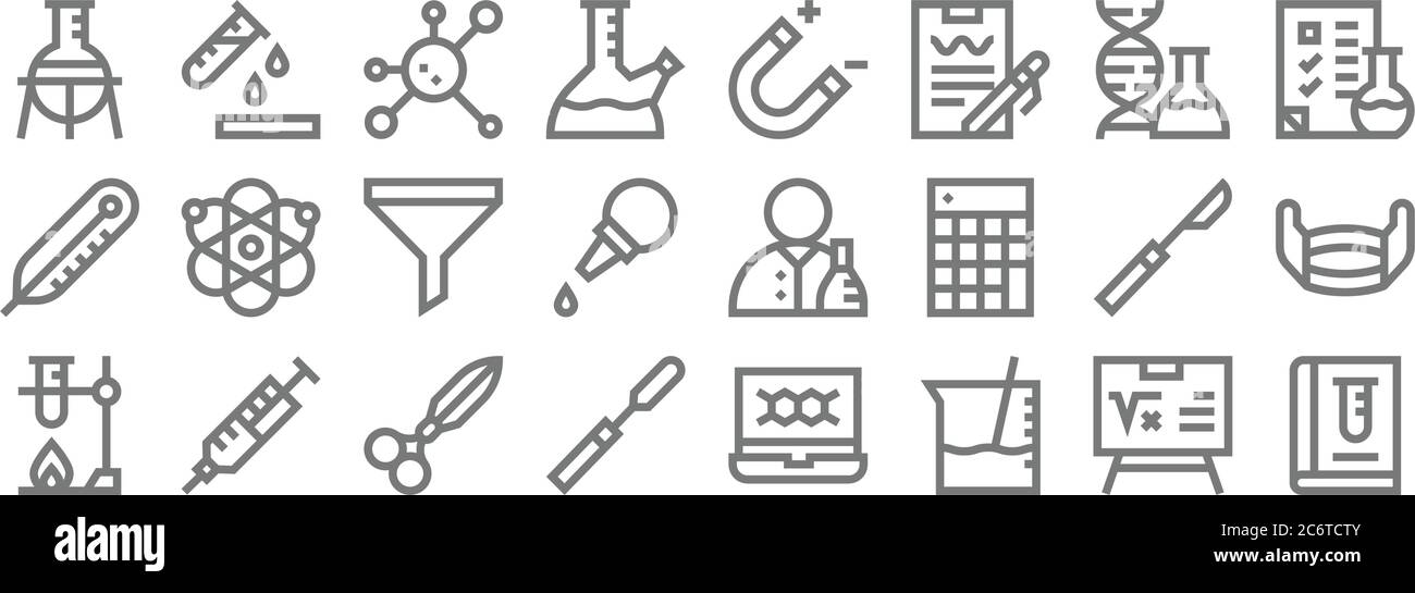 laboratory line icons. linear set. quality vector line set such as chemistry, beaker, scalpel, lab, scalpel, filter, checklist, magnet, test tube Stock Vector