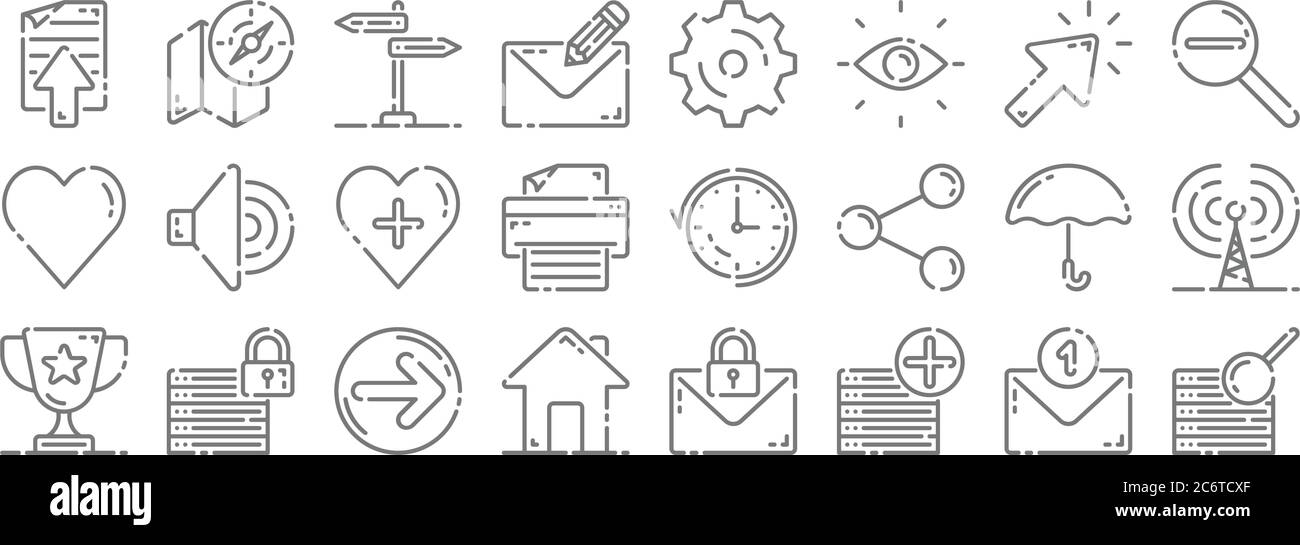 user interface line icons. linear set. quality vector line set such as database, add database, home, award, umbrella, favorite, zoom out, setting, nav Stock Vector
