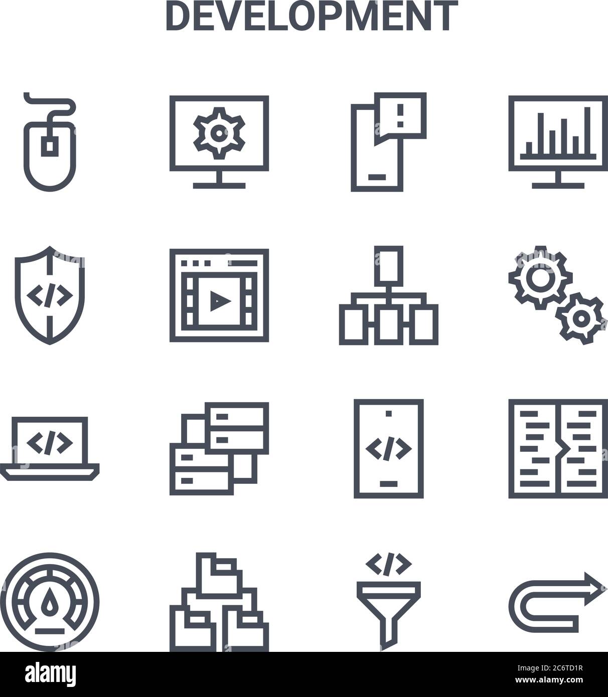 set of 16 development concept vector line icons. 64x64 thin stroke ...