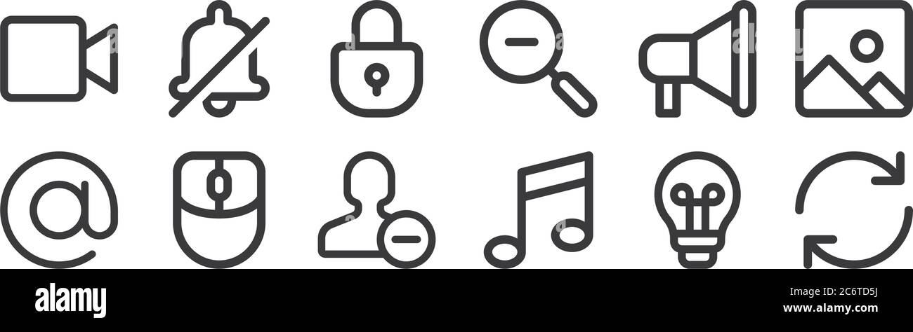 12 set of linear user interface icons. thin outline icons such as sync ...