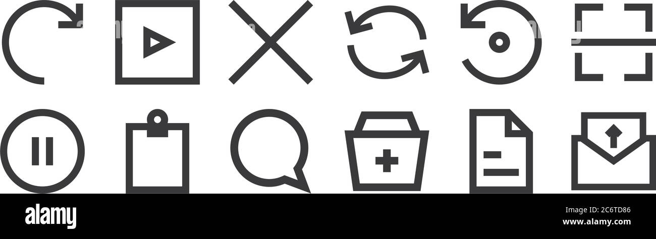 12 set of linear user interface icons. thin outline icons such as email ...