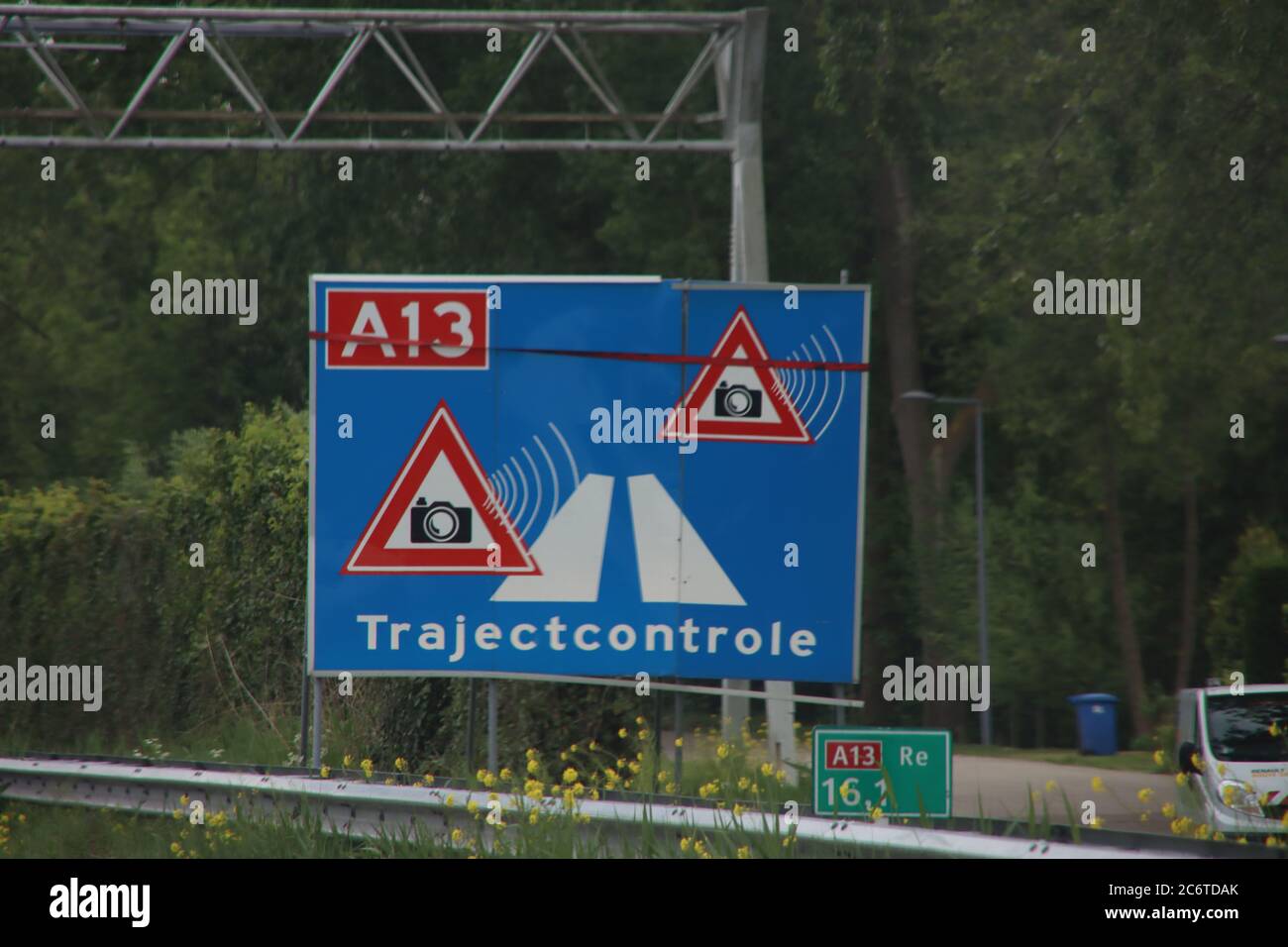 A13 Sign Warning sign in blue and white heading Rotterdam that track speed ...