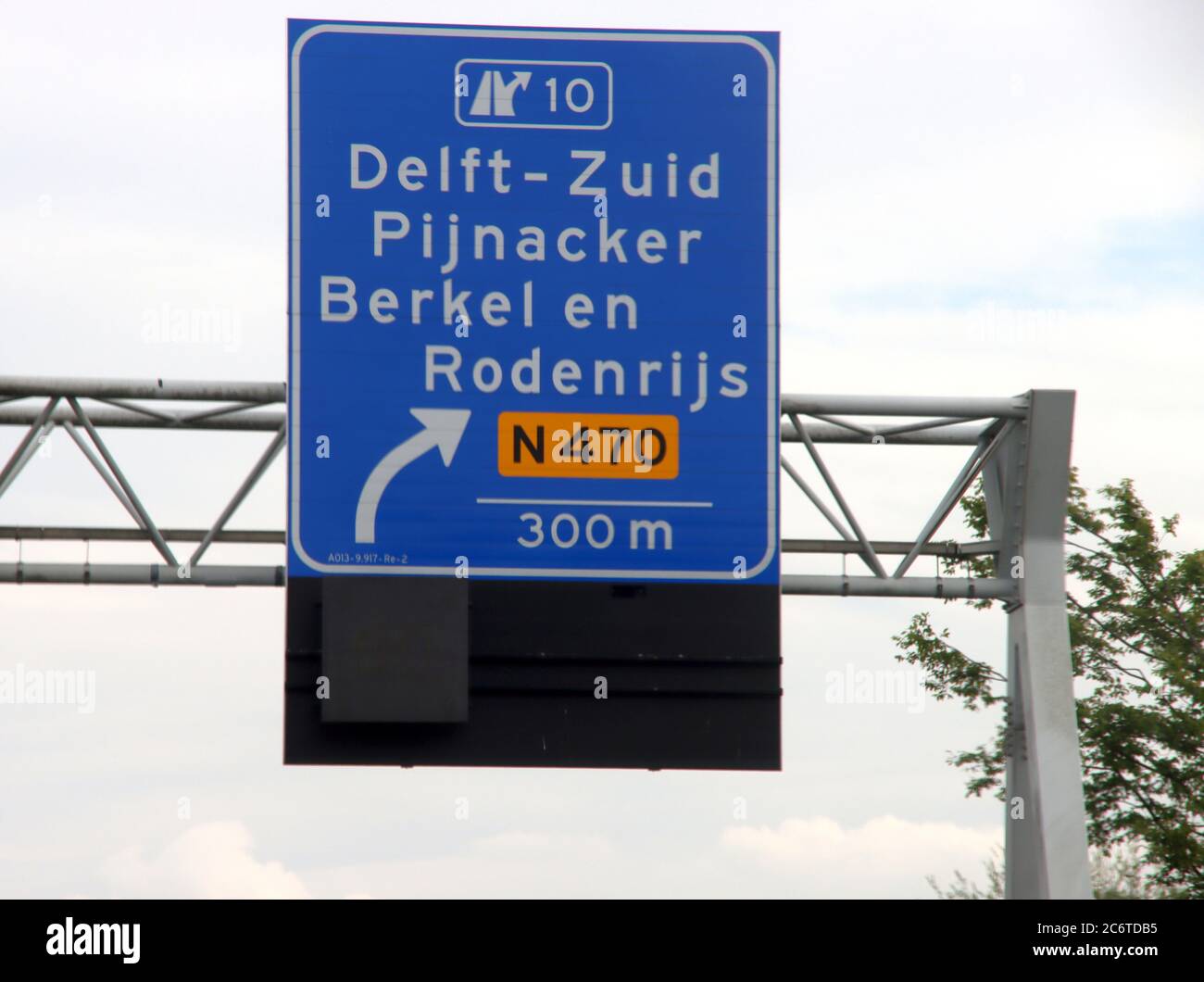 A13 Sign Direction sign in blue and white heading Delft Zuid on motorway A13 ...