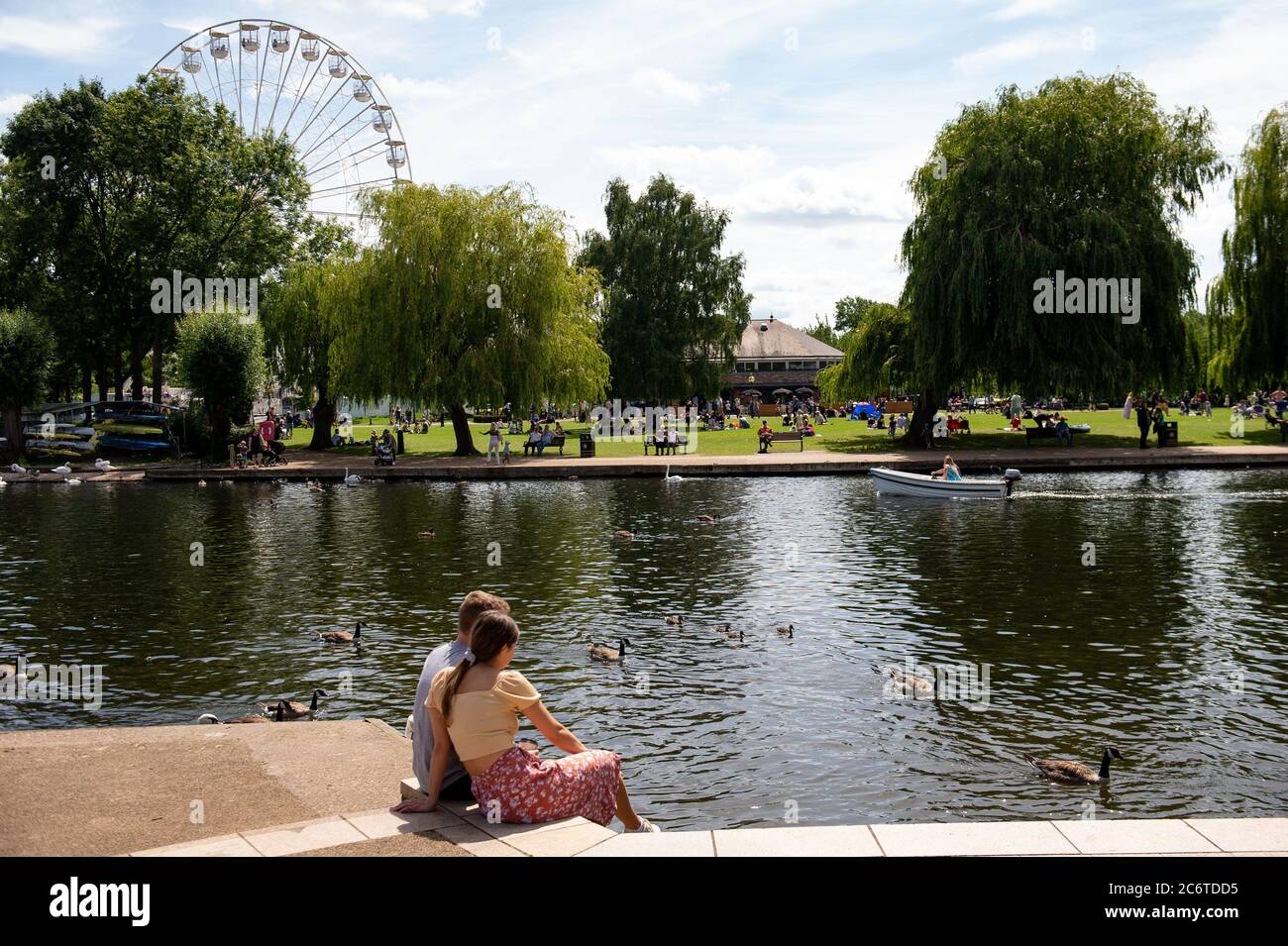 People enjoying the warm weather in StratforduponAvon in Warwickshire