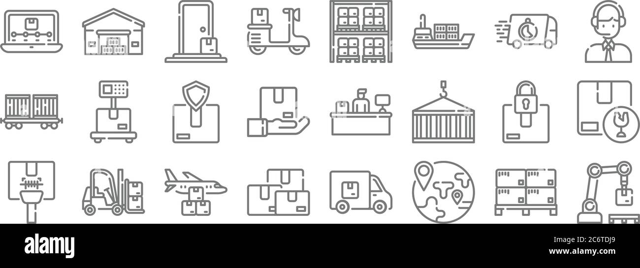 logistic and delivery line icons. linear set. quality vector line set ...