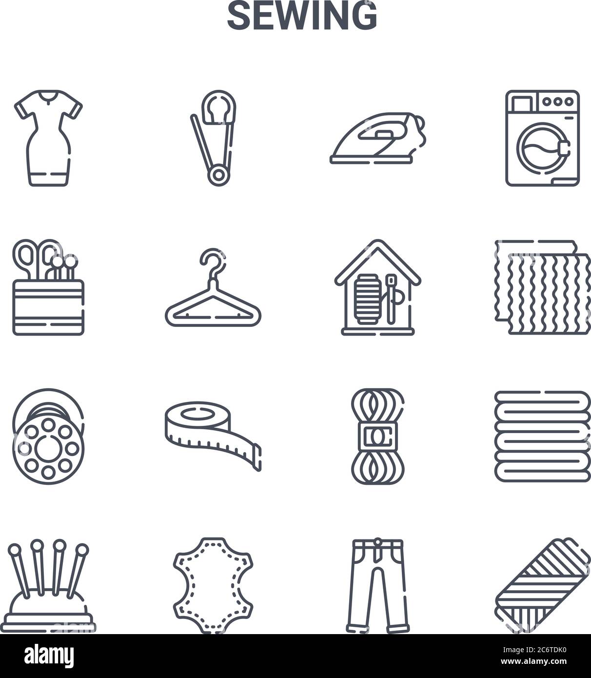 set of 16 sewing concept vector line icons. 64x64 thin stroke icons ...