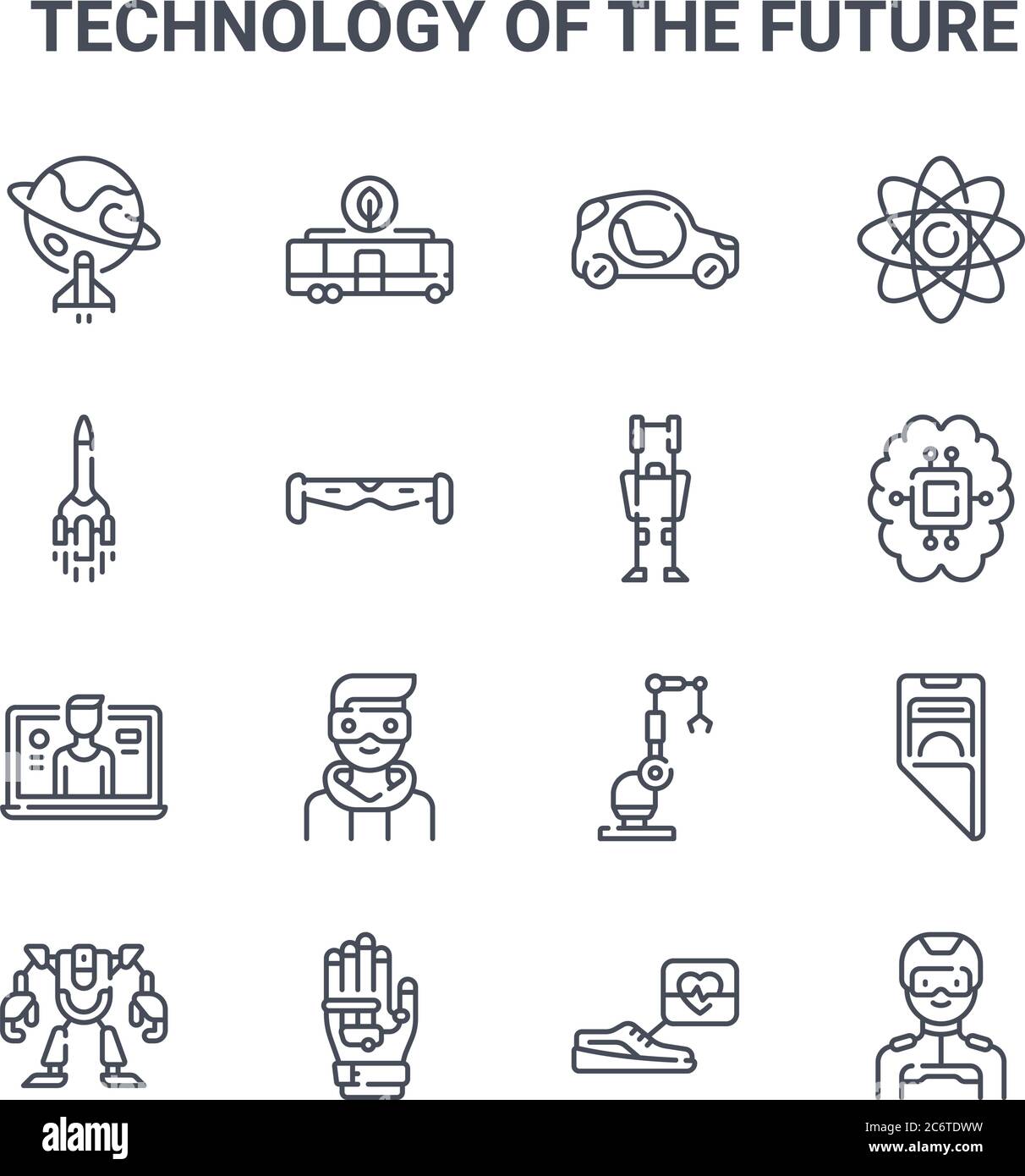 set of 16 technology of the future concept vector line icons. 64x64 ...