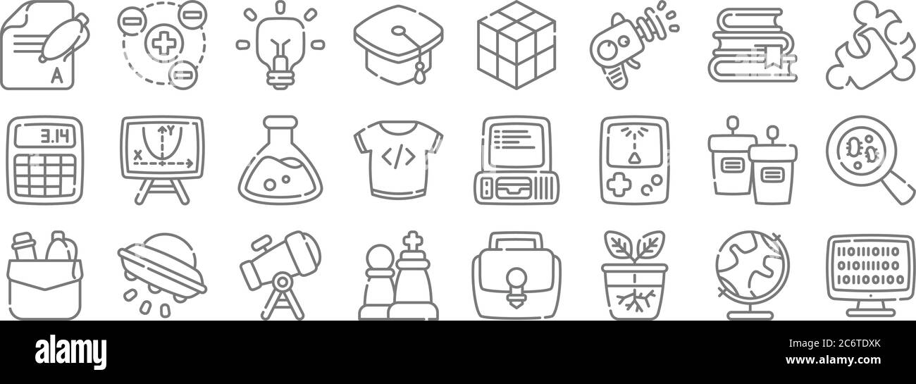 nerd line icons. linear set. quality vector line set such as coding, plant, chess, pocket, debate, chemistry, puzzle, rubik, electron Stock Vector