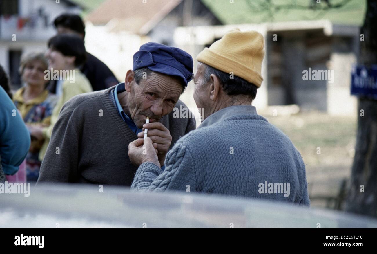13th March 1994 During the war in Bosnia: Bosnian Muslims inside the Muslim village of Rotilj, under detention by the Bosnian Croats. Stock Photo