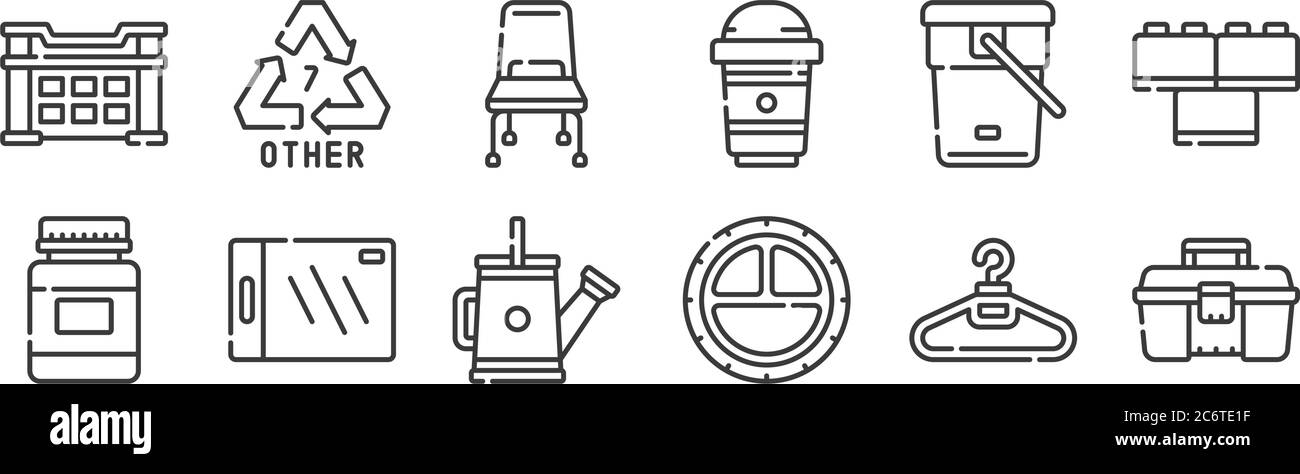 12 set of linear plastic products icons. thin outline icons such as ...