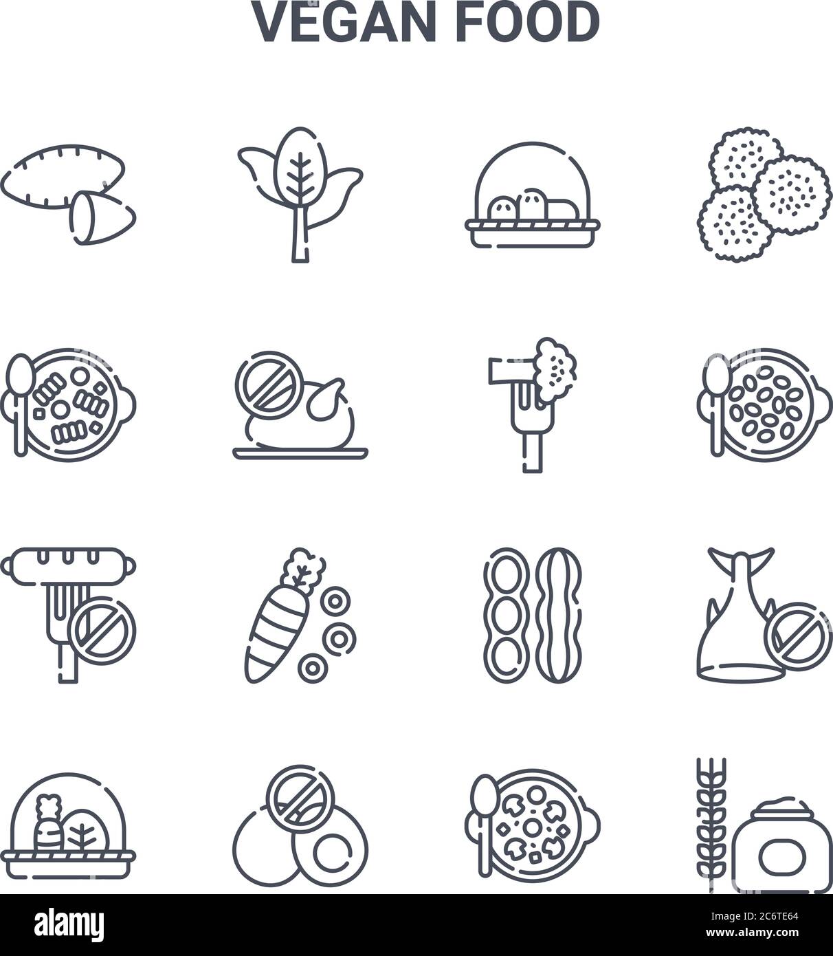 set of 16 vegan food concept vector line icons. 64x64 thin stroke icons ...