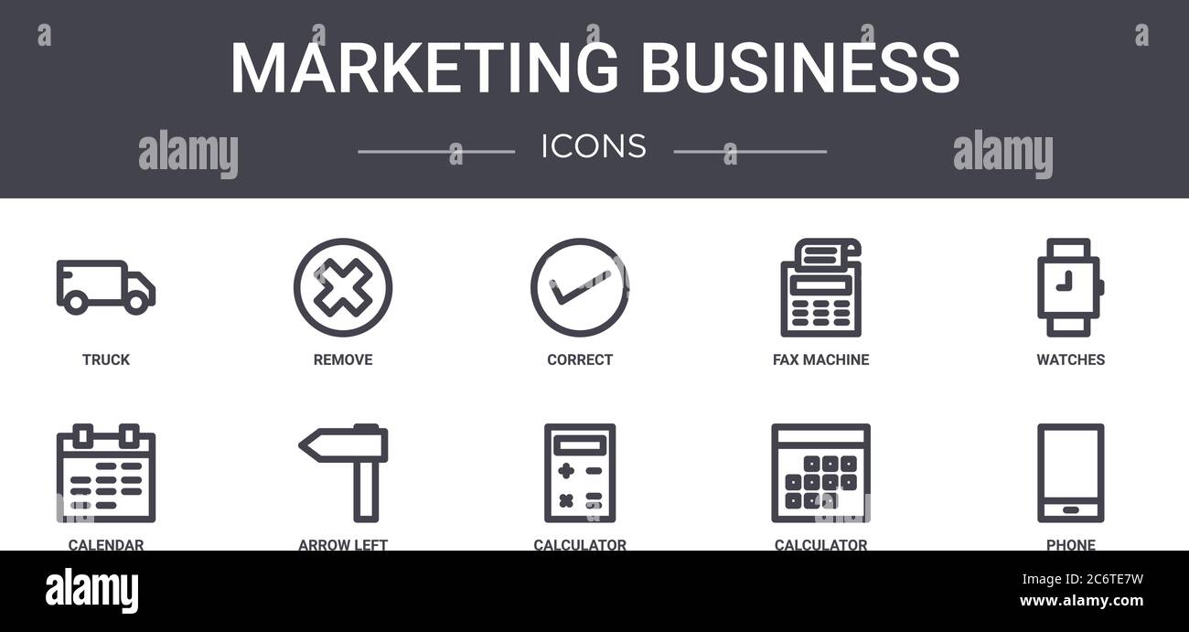 marketing business concept line icons set. contains icons usable for web, logo, ui/ux such as remove, fax machine, calendar, calculator, calculator, p Stock Vector