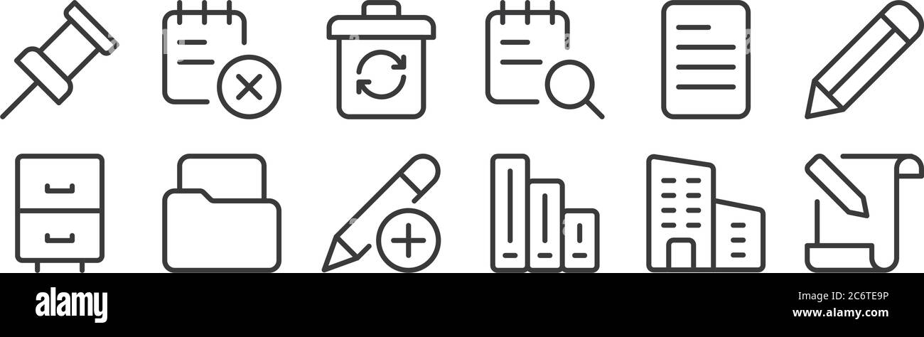 12 set of linear work office supply icons. thin outline icons such as ...