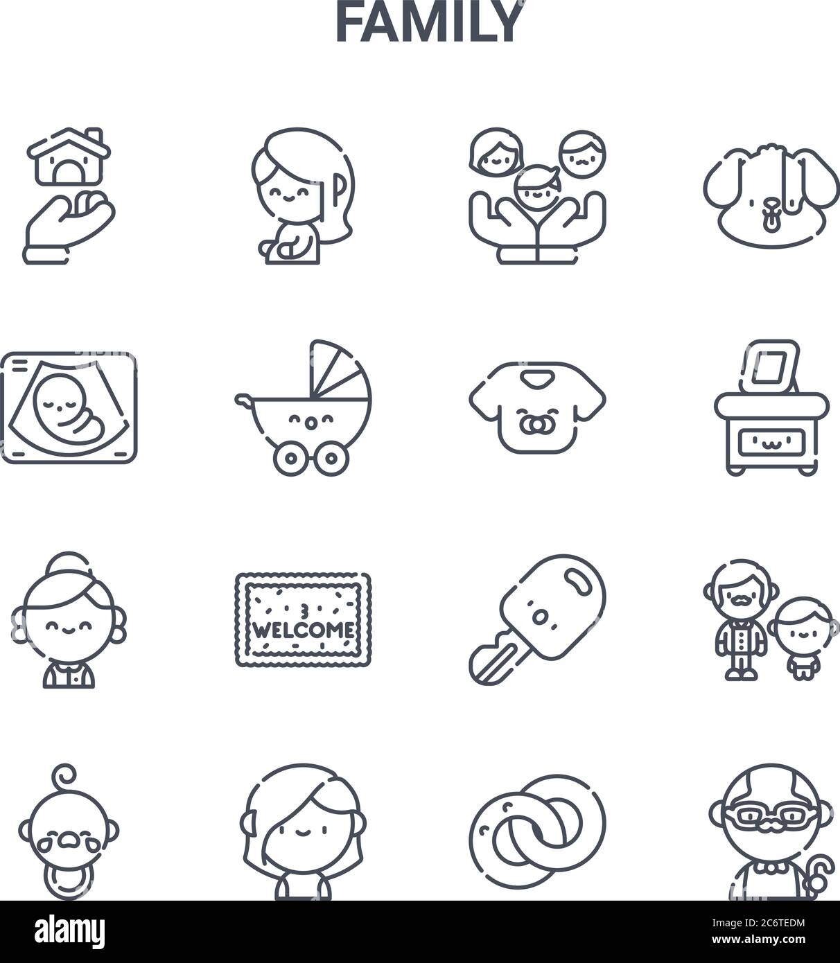 set of 16 family concept vector line icons. 64x64 thin stroke icons ...