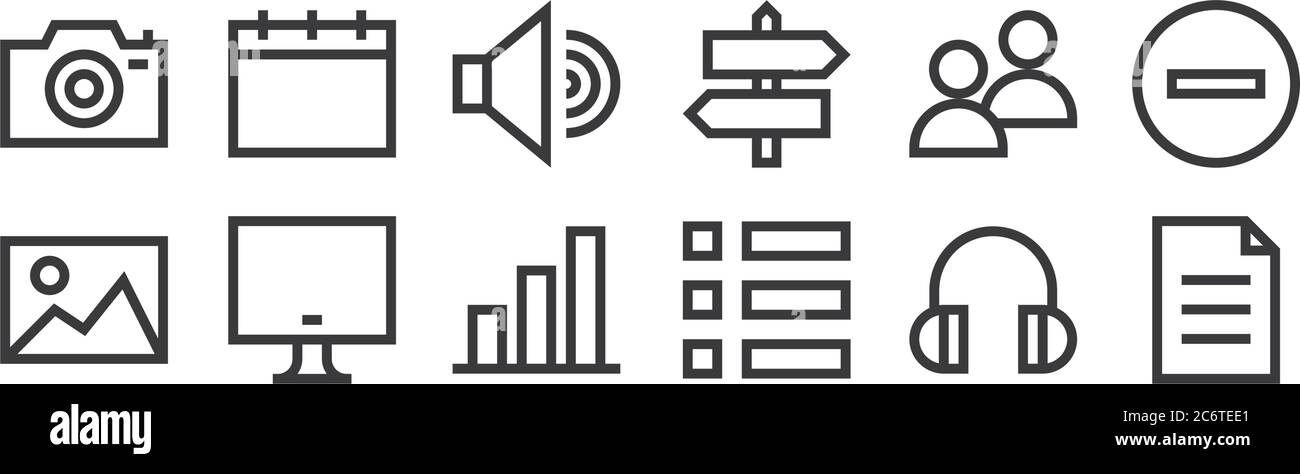 12 set of linear web essentials icons. thin outline icons such as file ...