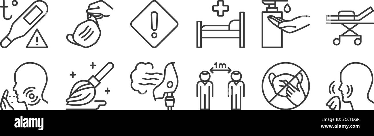 12 set of linear stop virus icons. thin outline icons such as nose ...