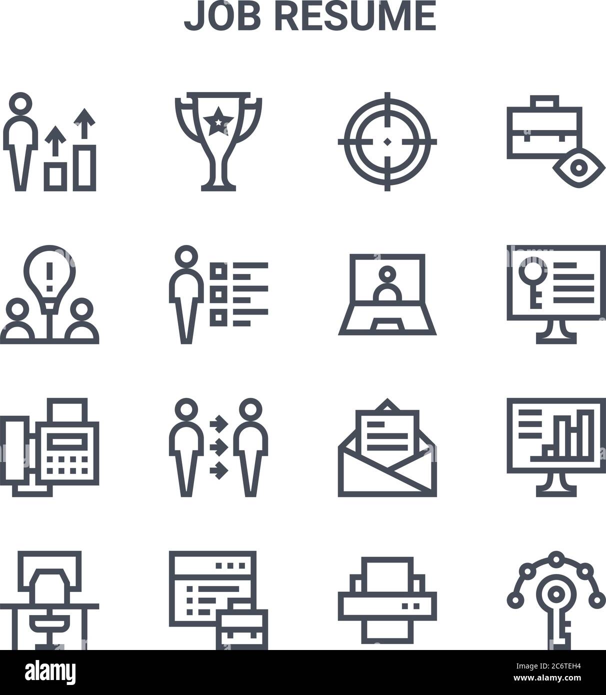 set of 16 job resume concept vector line icons. 64x64 thin stroke icons ...