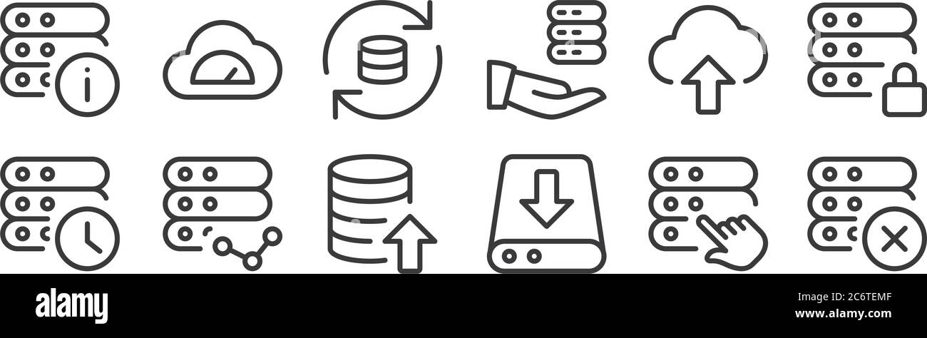 12 set of linear work office server icons. thin outline icons such as ...