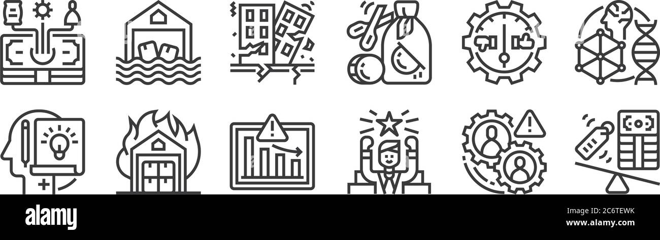 12 set of linear business risks icons. thin outline icons such as ...