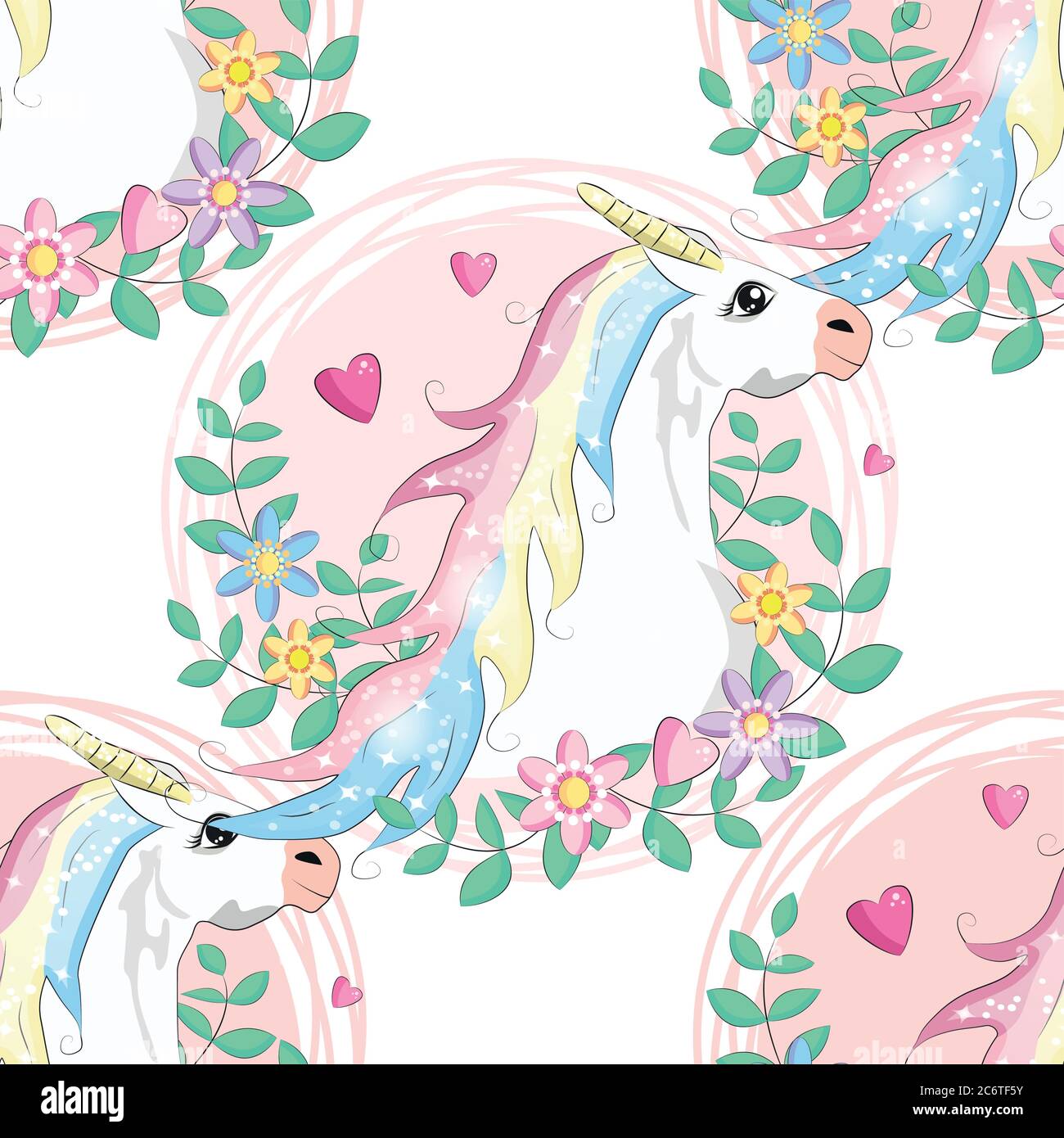 seamless pattern with cute unicorns, clouds,rainbow and stars. Magic ...