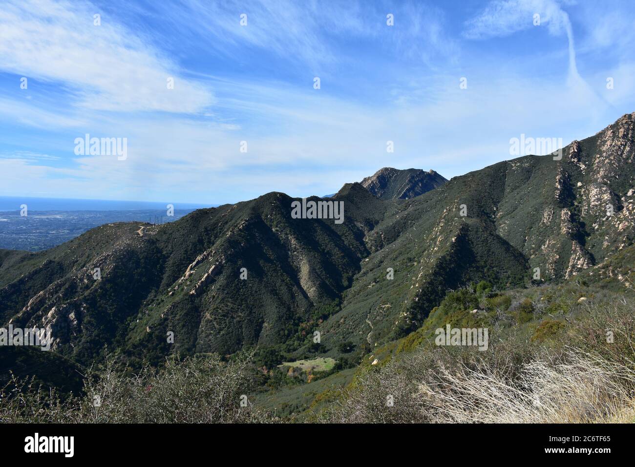 Very pretty white streaked blue skies over the foothills of Santa ...