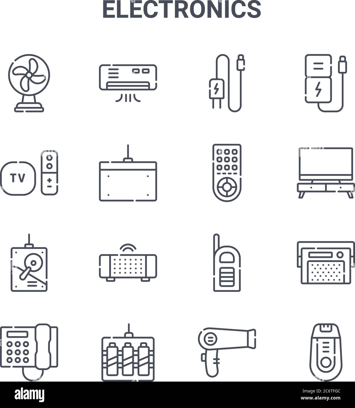 set of 16 electronics concept vector line icons. 64x64 thin stroke ...