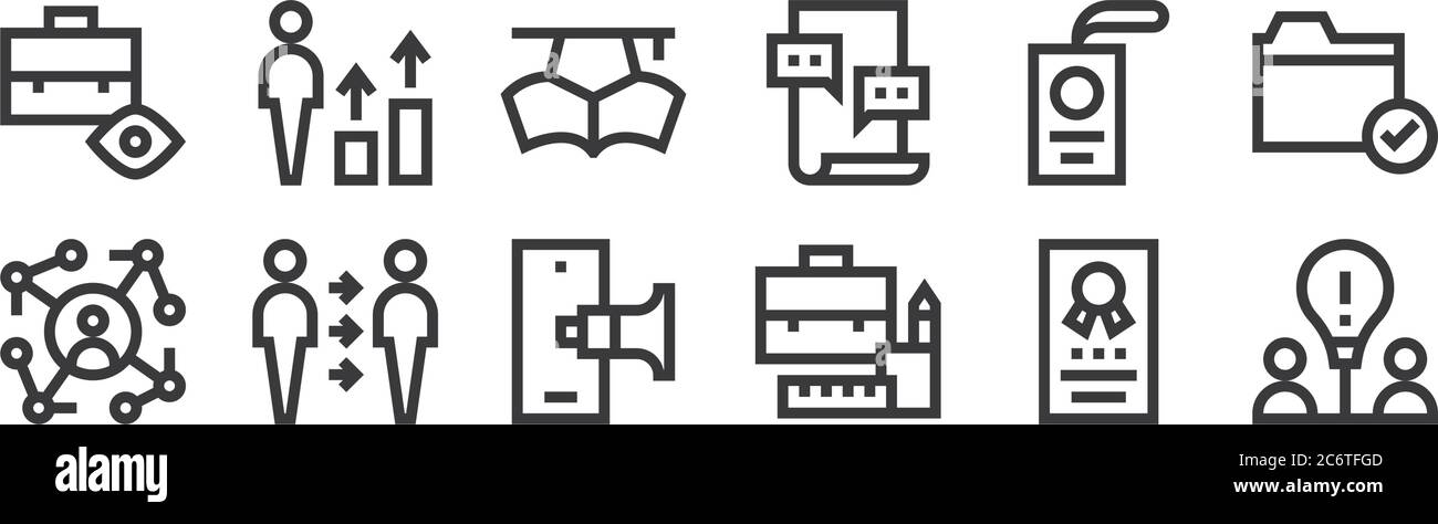 12 set of linear job resume icons. thin outline icons such as idea ...