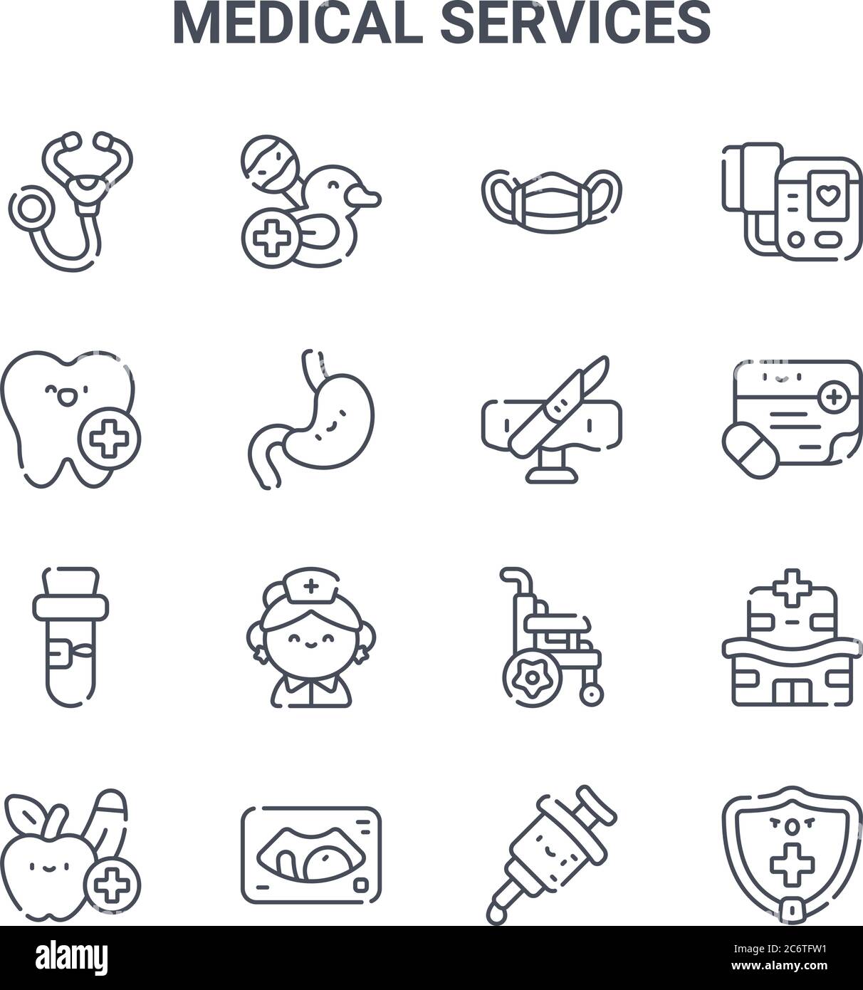 set of 16 medical services concept vector line icons. 64x64 thin stroke ...