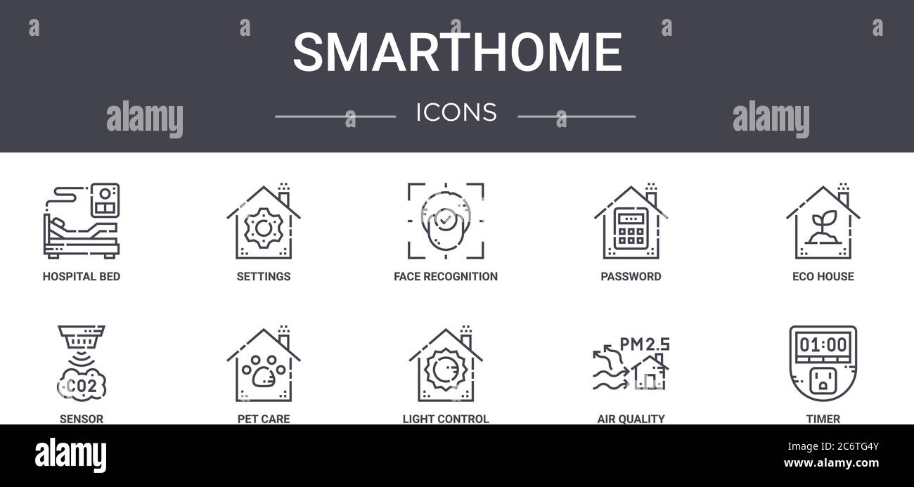 Smarthome Concept Line Icons Set Contains Icons Usable For Web Logo Ui Ux Such As Settings Password Sensor Light Control Air Quality Timer Ec Stock Vector Image Art Alamy