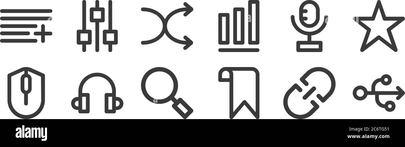 12 set of linear user interface icons. thin outline icons such as usb ...