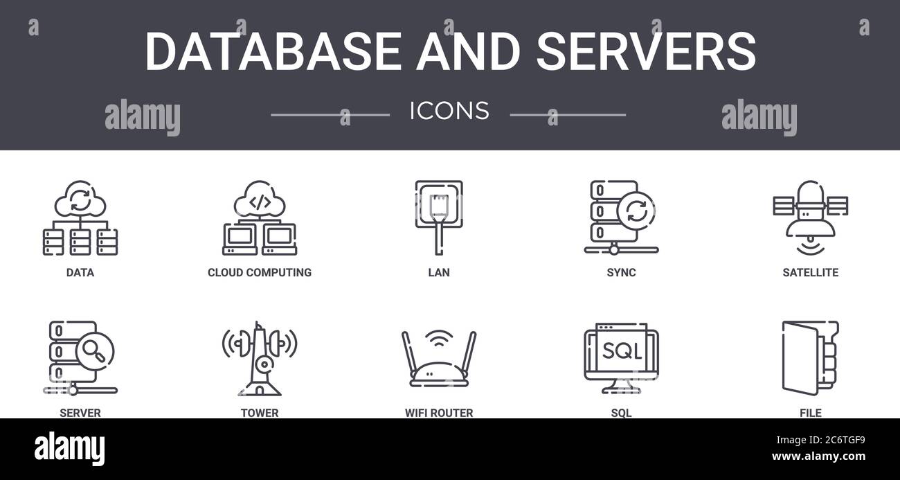 database and servers concept line icons set. contains icons usable for web,  logo, ui/ux such as cloud computing, sync, server, wifi router, sql, file  Stock Vector Image & Art - Alamy