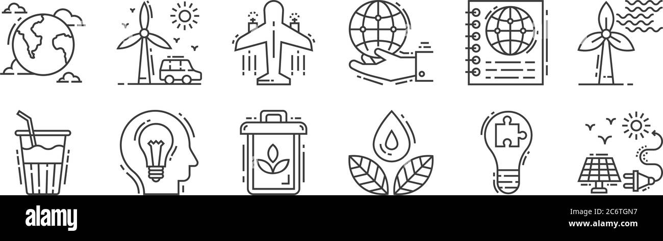 12 set of linear environment and eco icons. thin outline icons such as ...