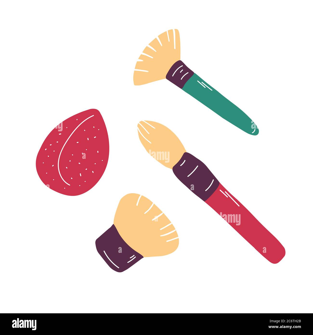 Make up brushes sketch collection. Cosmetic tools set. Fashion and beauty illustration. Vector