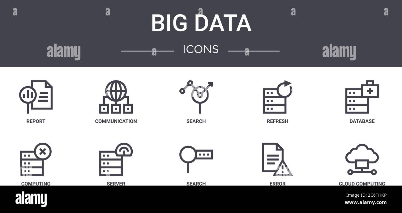 big data concept line icons set. contains icons usable for web, logo, ui/ux such as communication, refresh, computing, search, error, cloud computing, Stock Vector